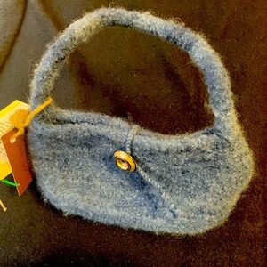 Hand-crafted felted wool purse, little & blue. Small, fits phones etc. Unused WT